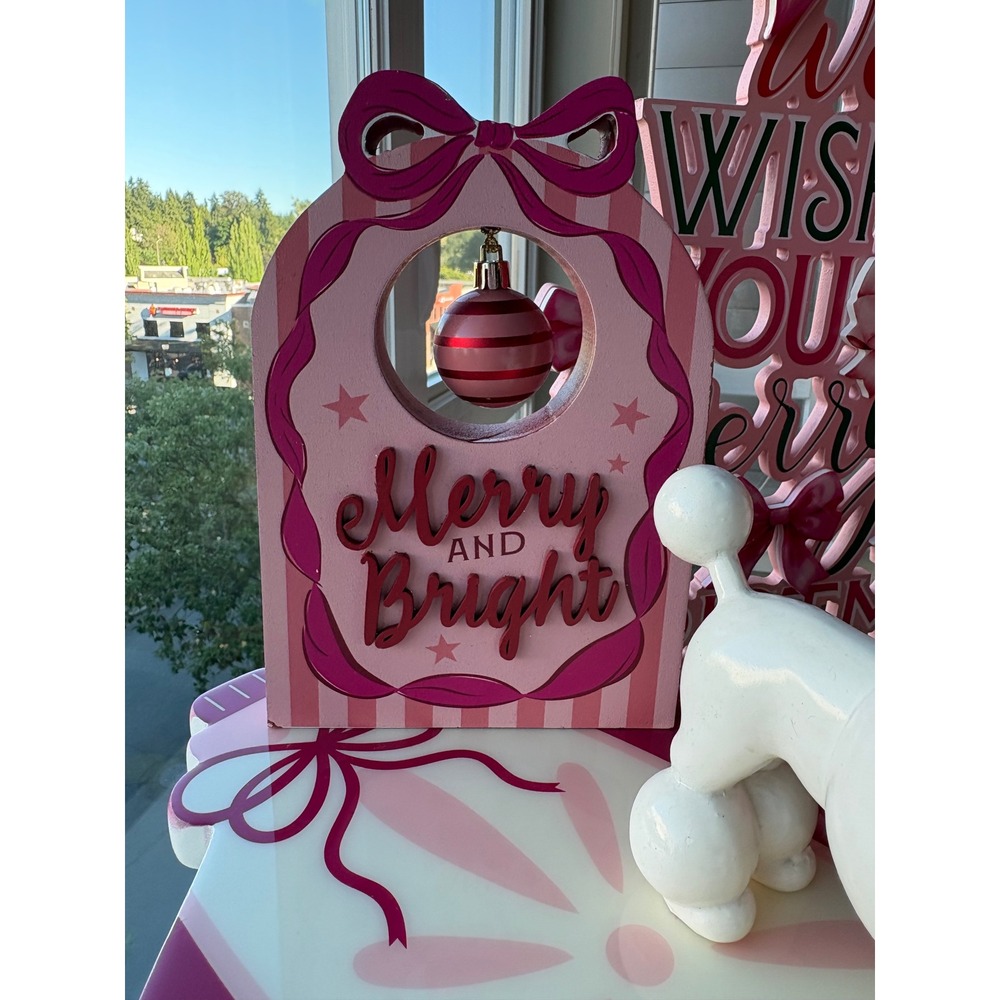 Pink Christmas Decor Bundle Coquette Bottle Brush Trees Merry Bright Peppermint - Picture 6 of 9